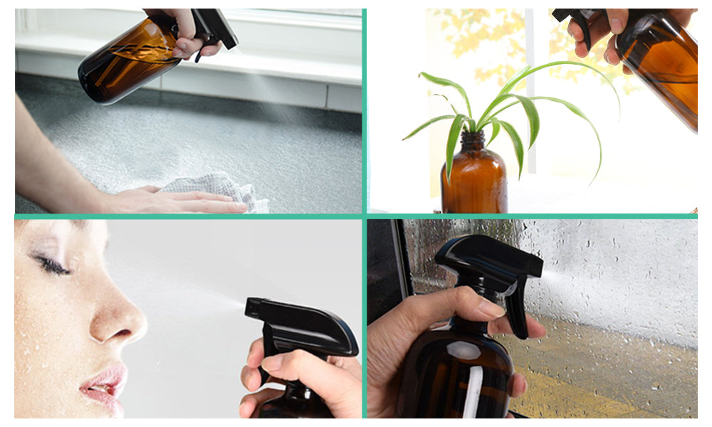NNEDPE 4pcs Amber Glass Spray Bottles Trigger Sprayer 500ml