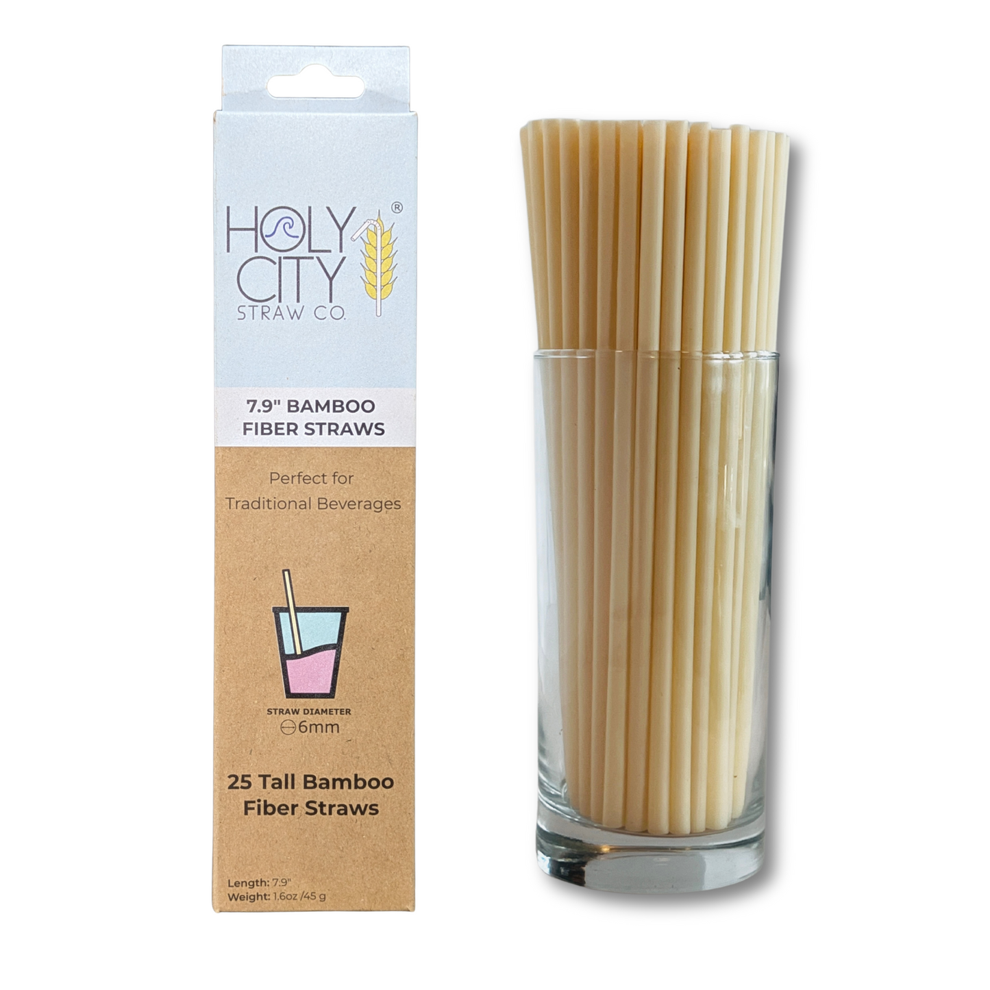 7.9" Bamboo Fiber Straws | 6mm | 25ct.